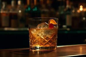 Oldfashioned drink at bar photo. photo