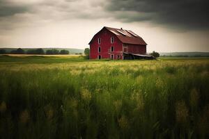 Red barn in the field. photo