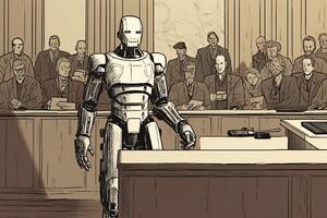 Illustration of robot in modern court. photo