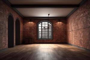 The interior design of empty room and living room and brick wall texture 3d rendering new scene new model. photo