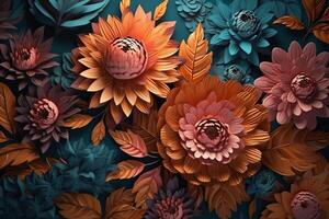 3d ilustración floral mural fondo de pantalla vistoso flores antecedentes. ai generado foto