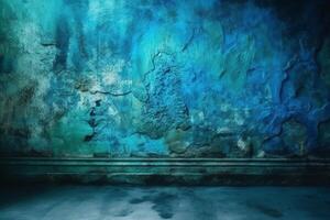 Old wall pattern texture cement blue dark abstract blue color design are light with black gradient background. photo