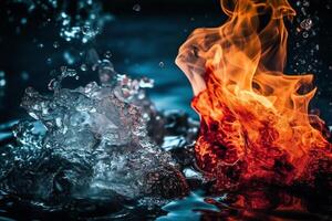 Ice colliding with flames desktop wallpaper high contrast. photo