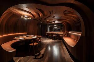 Alaska in january 2020 barcelona spain with hardwood walls and ceramic floors this restaurant is opulent and contemporary design of restaurants. photo