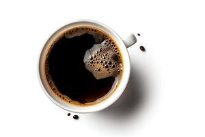 café taza aislado en un blanco antecedentes café taza jarra con caliente negro café aislado diseño elemento parte superior vista. ai generado foto