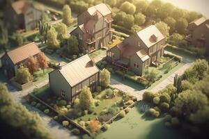 A 3d illustration of houses with large gardens. photo