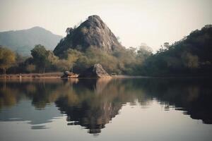 Nature abstract background of rock mountain peak mountain high with lake minimalism style. photo