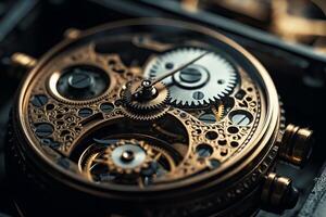 Precise timekeeping a close look at the mechanical cogwheels of a watch. photo