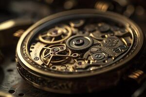 Precise timekeeping a close look at the mechanical cogwheels of a watch. photo