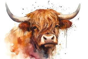 Beautiful highland cattle bull watercolour isolated. photo