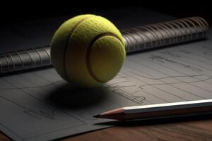 A tennis ball a file and a 3D rendering. photo