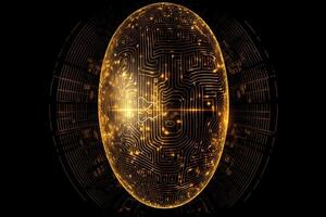 Abstract artificial intelligence gold egg background med from data technology. photo