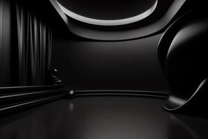 Black room background abstract with gradient in empty room studio black background product show digital ai art. photo