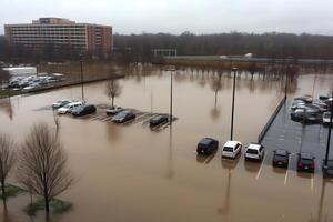 inundación estacionamiento lote. ai generado foto