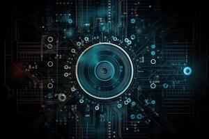 Gear wheel on circuit board illustration hitech engineering digital engineer concept web template business tech business team. photo