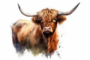 Beautiful highland cattle bull watercolour isolated. photo