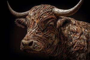 Beautiful horned highland cattle created using tools. photo