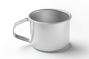 Matte enamel cup blank image isolated on white 3d rendered. photo