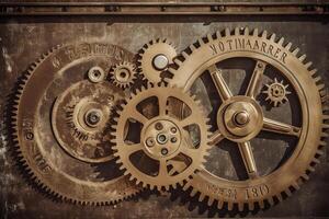 Vintage steampunk sign on canvas background with cogs and gears. photo