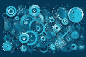 Blue background illustration with gears creativity concept. photo