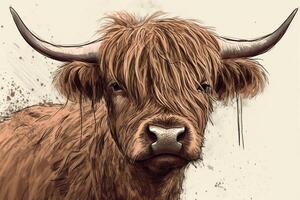 escocés tierras altas vaca ilustración. ai generado foto
