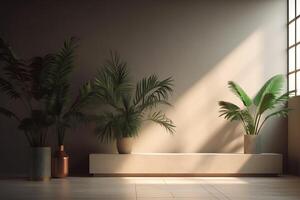 Interior background with plant 3d rendering. photo