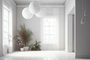 White empty room scandinavian interior design 3d illustration. photo