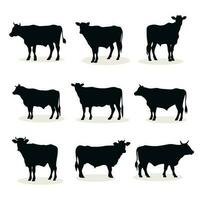 Set Cow silhouette vector illustration