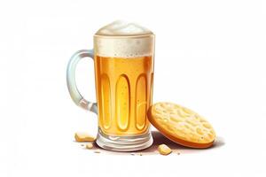 Sugar cookie beer pint with foam shape and yellow shiny glazing sweet dessert white illustration cookie decoration pub beverage white background food illustration clipart. photo