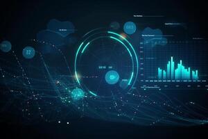 Chart of business data graph diagram and growth financial graphic report in mation on futuristic finance background with market economy infographic template. photo