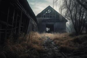 Horror abandoned barn genarative ai. photo