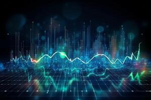 Chart of business data graph diagram and growth financial graphic report in mation on futuristic finance background with market economy infographic template. photo
