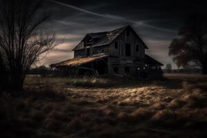 Horror abandoned barn genarative ai. photo