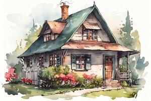 Cottage watercolor hand drawn. photo