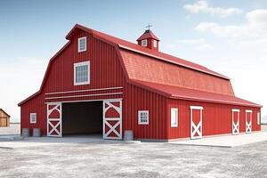 3D render front view of a red barn. photo