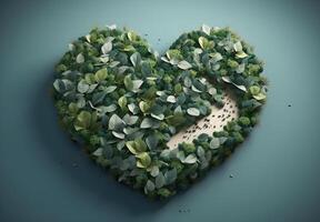 Heart shape made of trees, Earth Day. photo