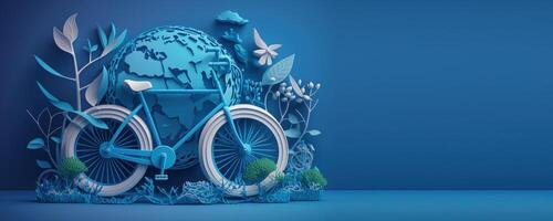 mundo bicicleta día antecedentes con Copiar espacio, eco simpático bicicleta concepto. generativo ai foto