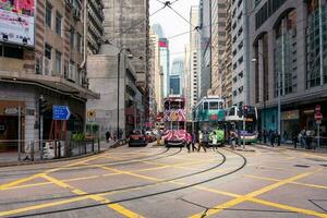 Hong Kong,March 25,2019-Ding ding among the skyscrapers through the streets of Hong Kong during a cloudy day photo