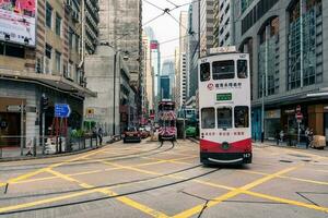 Hong Kong,March 25,2019-Ding ding among the skyscrapers through the streets of Hong Kong during a cloudy day photo
