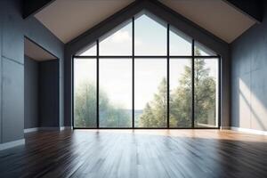 Empty room with window in modern house 3d rendering. photo