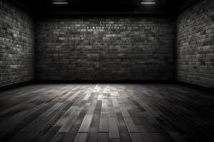 The interiors design of empty room and black brick wall pattern background. photo