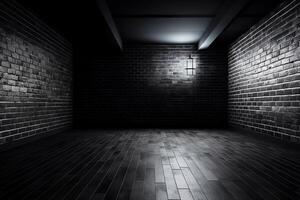 The interiors design of empty room and black brick wall pattern background. photo