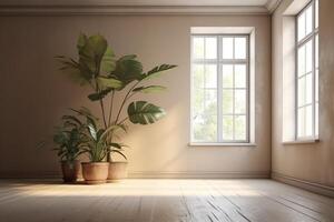 3D empty interior with home plant. photo