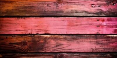 parte superior ver de madera mesa, de madera textura rosado antecedentes. generativo ai foto