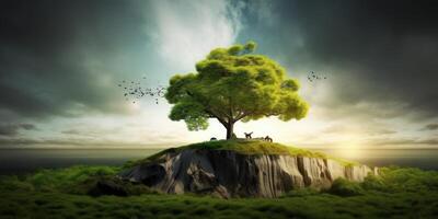 grande árbol crecimiento fondo, mundo ambiente día concepto. generativo ai foto