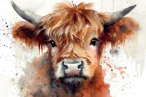 Watercolor baby animals nursery nursery decor wall art digital art baby cow highland cow. photo