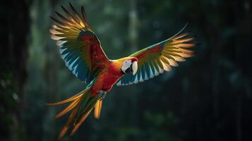 guacamayo loro en vuelo. generativo ai foto