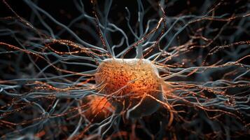 Neurons and Synapses Sending Signals in Glowing Network. photo