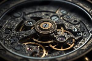 Precise timekeeping a close look at the mechanical cogwheels of a watch. photo