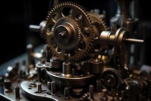 Mechanism gears and cogs at work industrial machinery. AI Generated photo
